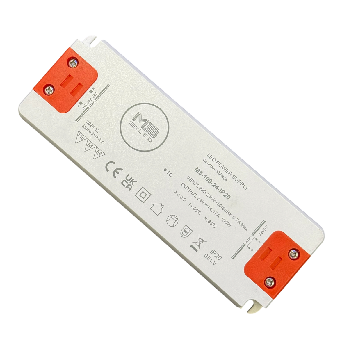 24V, 100W, Non-Dimmable LED Driver, IP20 Rated