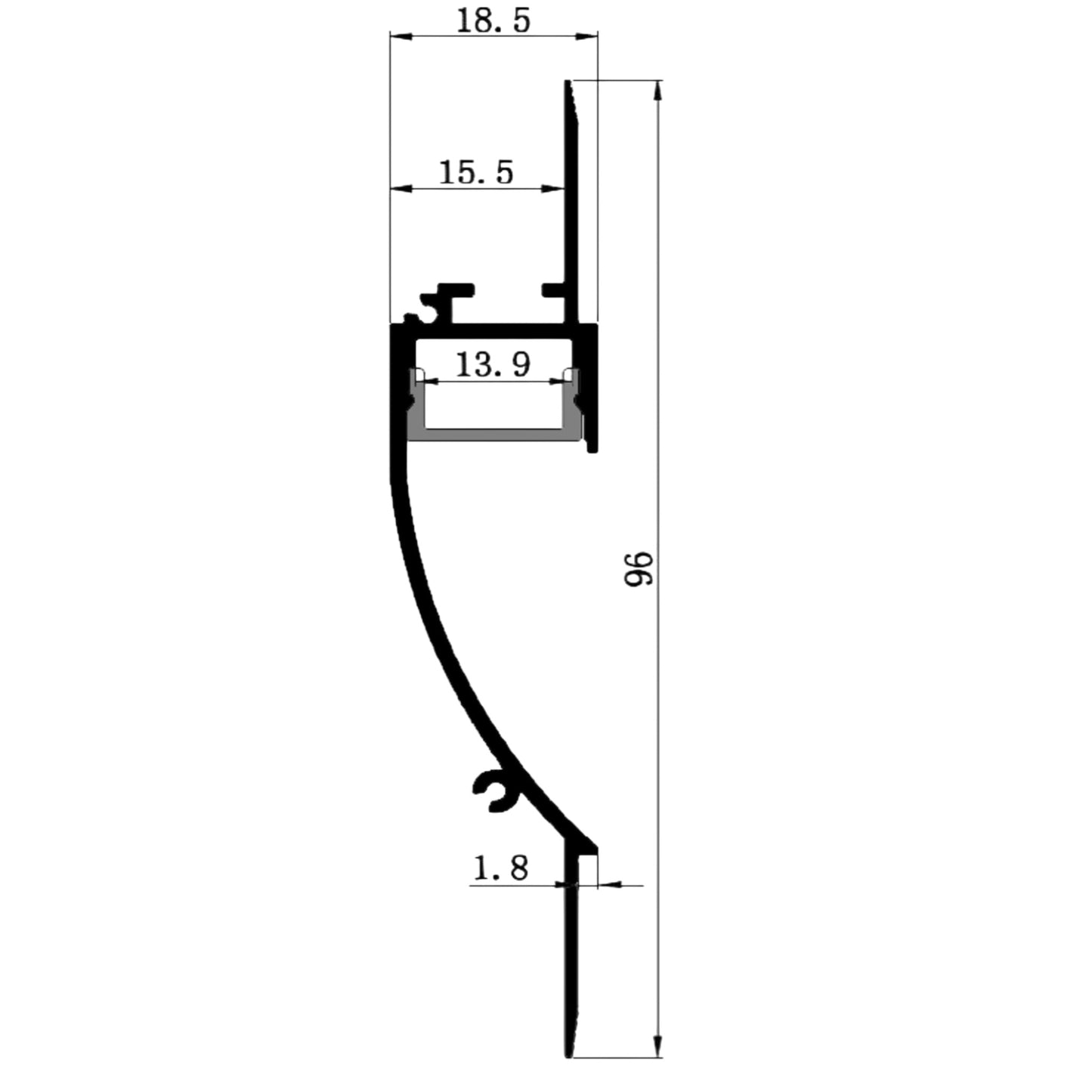 M3 LED Curved Shadow Gap Plaster In Profile