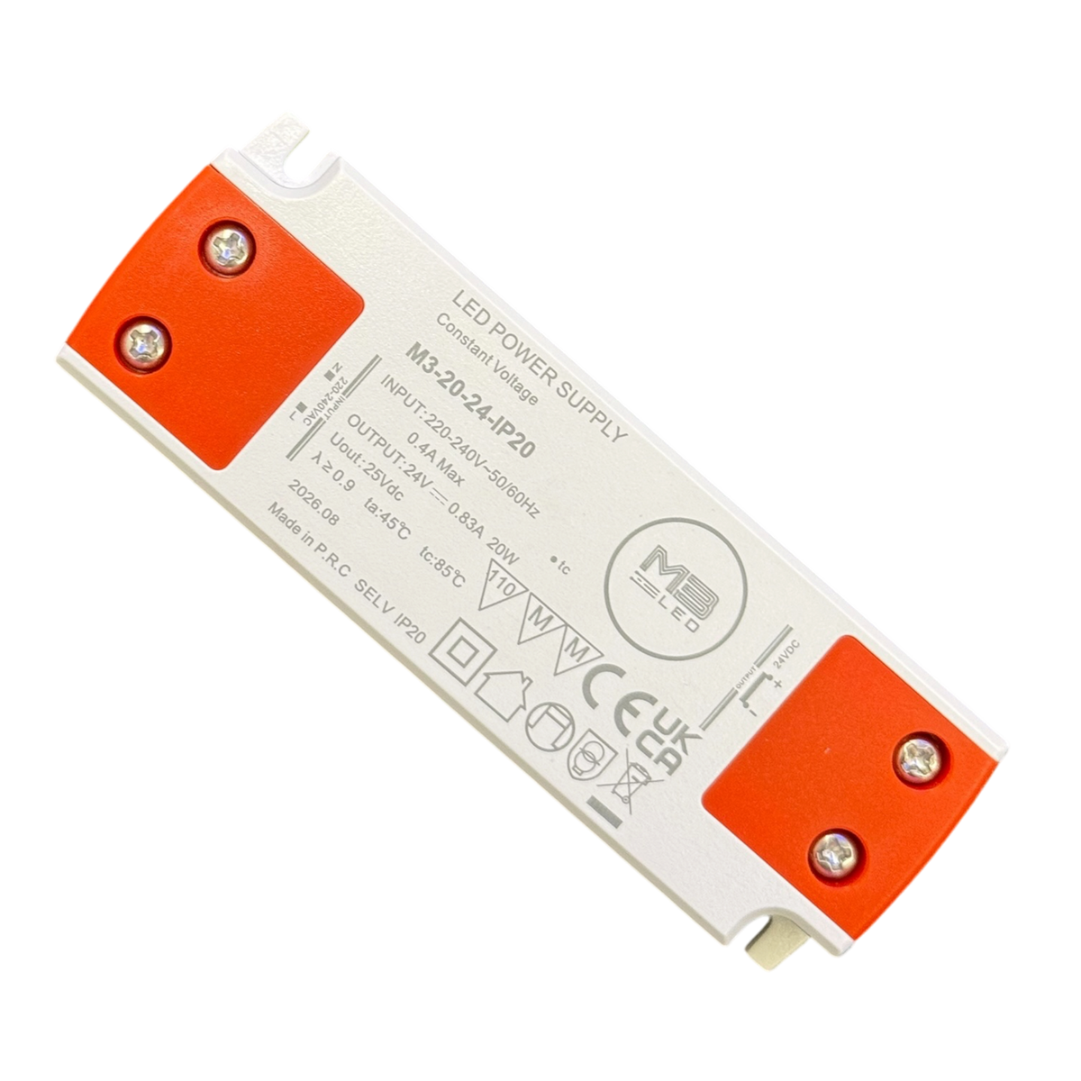 24V, 20W, Non-Dimmable LED Driver, IP20 Rated