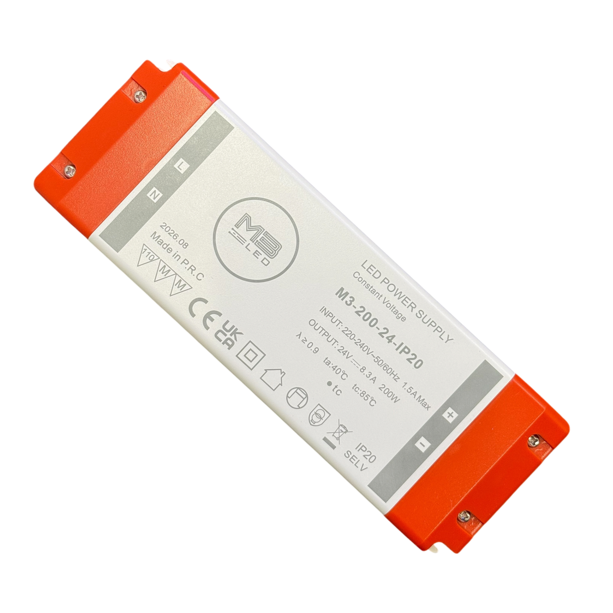 24V, 200W, Non-Dimmable LED Driver, IP20 Rated